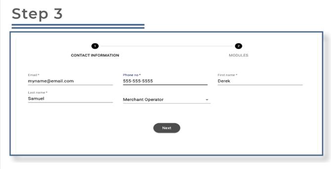 Valor Portal - Adding Operator Step 3