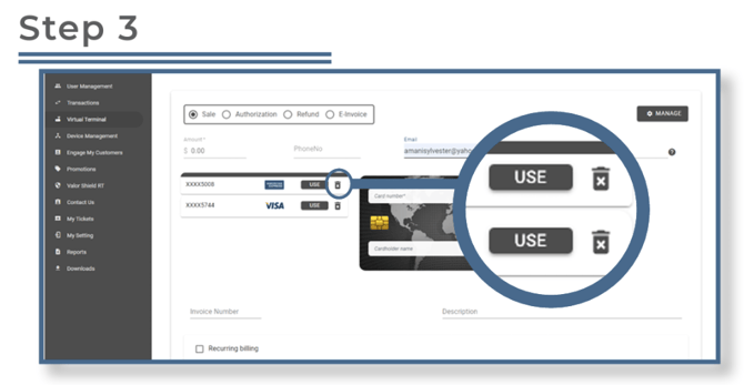 Valor Virtual Terminal Deleting Tokenized Cards Step 3